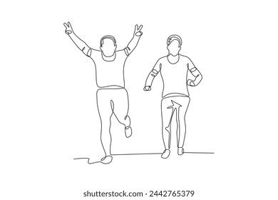 Two seniors who are having fun.Seniors Community one-line drawing