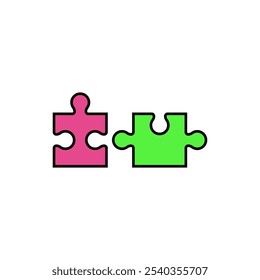 Two separate puzzle pieces. Color vector elements and parts.