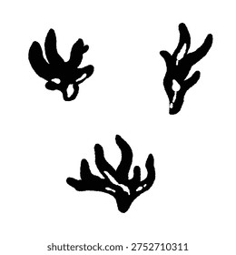 Two Separated Poison Fire Coral Mushrooms Monochrome Hand Drawn Illustration