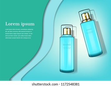 Two serum bottles on green paper art background
