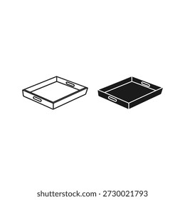 Dos iconos de la bandeja de servir, contorno y relleno sólido, aislado en