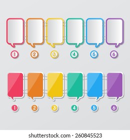 two set of blank colorful paper speech bubbles and 1-6 number buttons in flat style. vector.