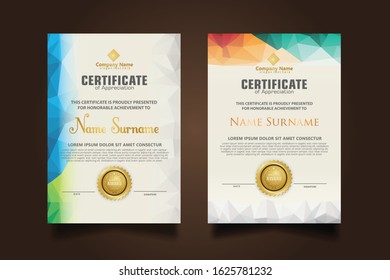 Two set certificate template with dynamic and futuristic polygonal color and modern background.