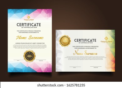 Two set certificate template with dynamic and futuristic polygonal color and modern background.