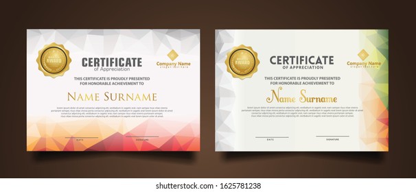 Two set certificate template with dynamic and futuristic polygonal color and modern background.