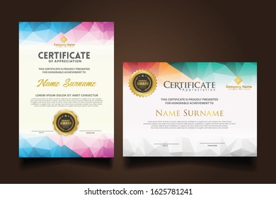 Two set certificate template with dynamic and futuristic polygonal color and modern background.