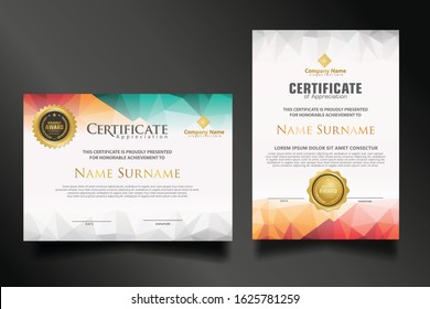 Two set certificate template with dynamic and futuristic polygonal color and modern background.