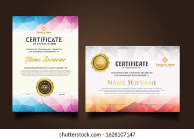 Two set certificate template with dynamic and futuristic polygonal color and modern background.