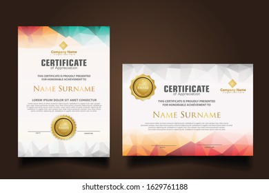 Two set certificate template with dynamic and futuristic polygonal color and modern background.