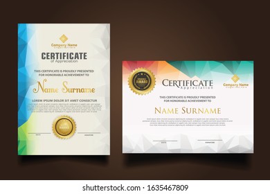 Two set certificate template with dynamic and futuristic polygonal color and modern background.