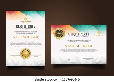 Two set certificate template with dynamic and futuristic polygonal color and modern background.