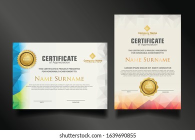 Two set certificate template with dynamic and futuristic polygonal color and modern background.
