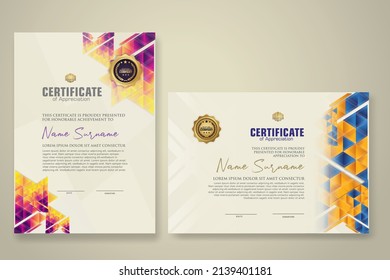 Two set certificate template with dynamic and futuristic polygonal color and modern background. new stock and collections. vector illustration