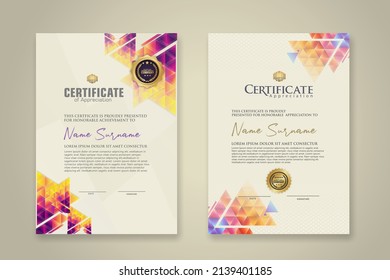 Two set certificate template with dynamic and futuristic polygonal color and modern background. new stock and collections. vector illustration