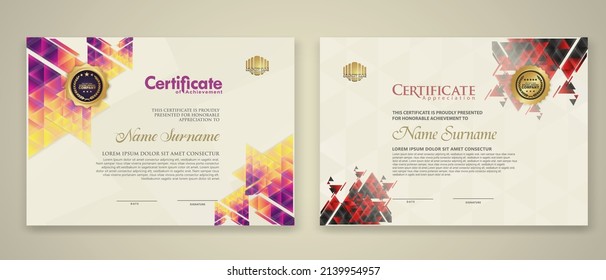 Two set certificate template with dynamic and futuristic polygonal color and modern background. new stock and collections. vector illustration