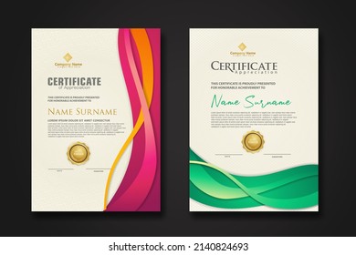 Two set certificate template with dynamic and futuristic wave modern background. new stock and collections. vector illustration
