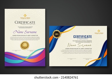 Two set certificate template with dynamic and futuristic wave modern background. new stock and collections. vector illustration