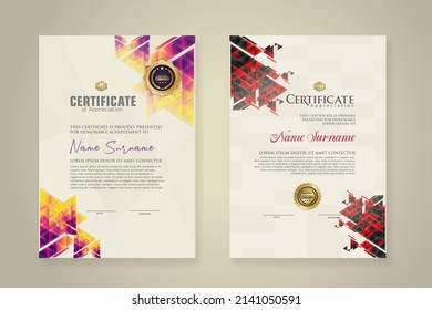 Two set certificate template with dynamic and futuristic polygonal color and modern background. new stock and collections. vector illustration
