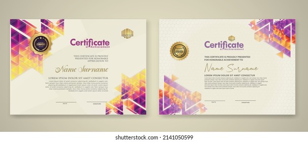 Two set certificate template with dynamic and futuristic polygonal color and modern background. new stock and collections. vector illustration