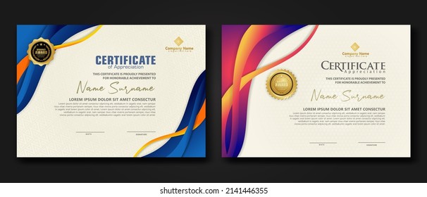 Two set certificate template with dynamic and futuristic wave modern background. new stock and collections. vector illustration