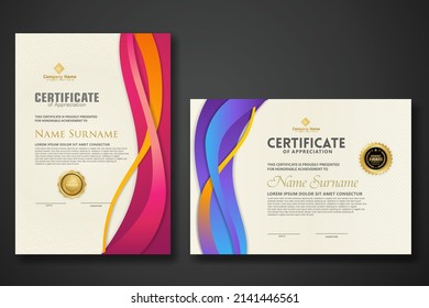 Two set certificate template with dynamic and futuristic wave modern background. new stock and collections. vector illustration