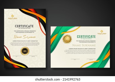 Two set certificate template with dynamic and futuristic wave modern background. new stock and collections. vector illustration
