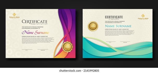 Two set certificate template with dynamic and futuristic wave modern background. new stock and collections. vector illustration