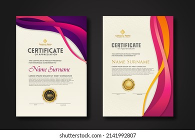 Two set certificate template with dynamic and futuristic wave modern background. new stock and collections. vector illustration