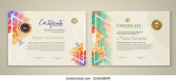 Two set certificate template with dynamic and futuristic polygonal color and modern background. new stock and collections. vector illustration