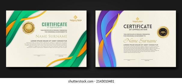 Two set certificate template with dynamic and futuristic wave modern background. new stock and collections. vector illustration