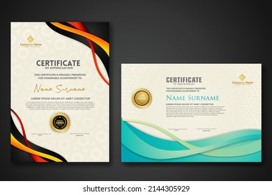 Two set certificate template with dynamic and futuristic wave modern background. new stock and collections. vector illustration