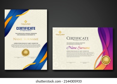 Two set certificate template with dynamic and futuristic wave modern background. new stock and collections. vector illustration