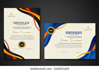 Two set certificate template with dynamic and futuristic wave modern background. new stock and collections. vector illustration