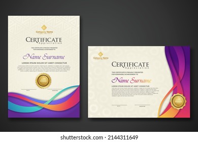Two set certificate template with dynamic and futuristic wave modern background. new stock and collections. vector illustration