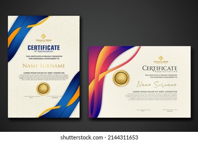 Two set certificate template with dynamic and futuristic wave modern background. new stock and collections. vector illustration