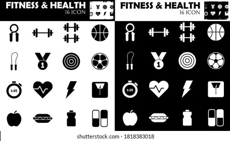 Two set of fitness and health icons in white and black for website, banners, flyers and more - Shutterstock ID 1818383018