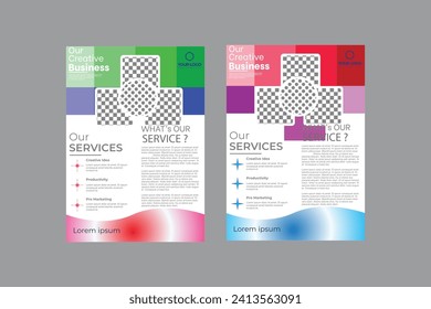 two set of Modern Real Estate Business Flyer Design, Two Color, Vector Template, A4 Size, Teal Orange Color, Shape Layout.