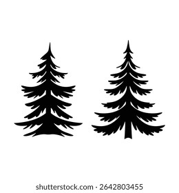 Two set of palm tree black silhouette isolated white background