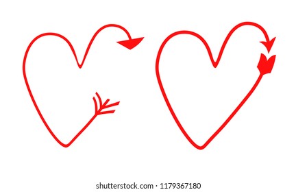 two set of vector hearts in the form of arrows. pointer, symbol. gradient. drawings