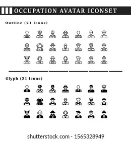 Two sets of avatar icons about occupation. With outline and glyph style