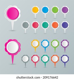 two sets of blank colorful map pointers in flat style. vector.