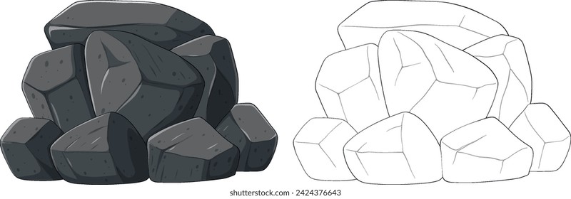 Two sets of boulders in grayscale vector art.