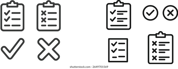 Two sets of checklist symbols are displayed, one featuring checkmarks and crosses, while the other includes empty checkboxes. These are commonly used in digital organization tools.