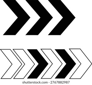 Two sets of directional arrows with varying thickness and outline styles Vector