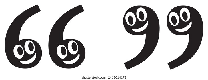 Two sets of happy cartoon quotation marks are interacting