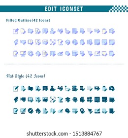 Two sets of icons about edit. With filled outline and flat style