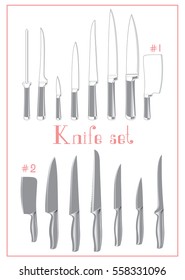 Two sets of knives isolated on white Vector illustration