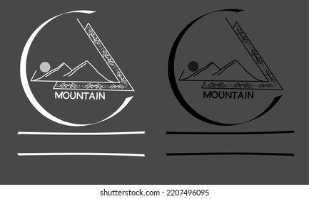 two sets of mountain logo designs in black and white isolated on gray black background