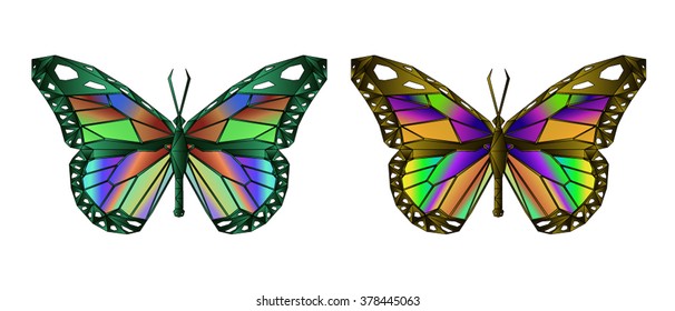 Two sets of polygonal flying butterflies.  