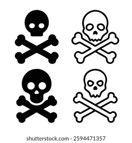 Two Sets of Skull and Crossbones Icons in Black and White